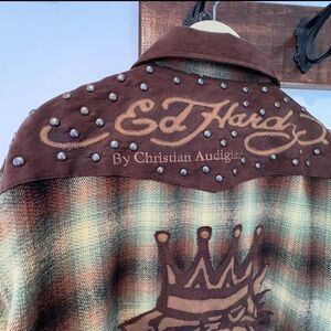 Ed Hardy by Christian Audigier plaid zip up jacket. (New without Tags)